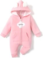 koramesis Adorable Baby Girl Romper Fall Warm Cartoon Bodysuit Clothes Long Sleeve Cartoon Hooded Fleece Romper Jumpsuit